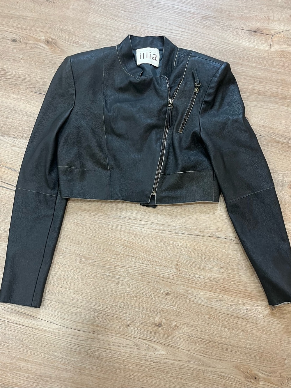 Illia genuine leather brown cropped moto leather jacket